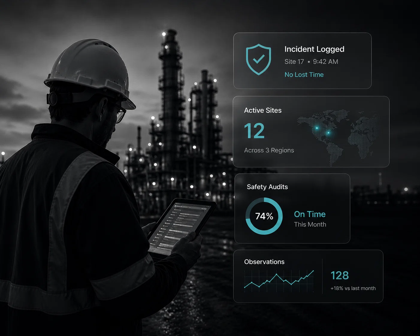 Industrial worker using a digital safety reporting platform